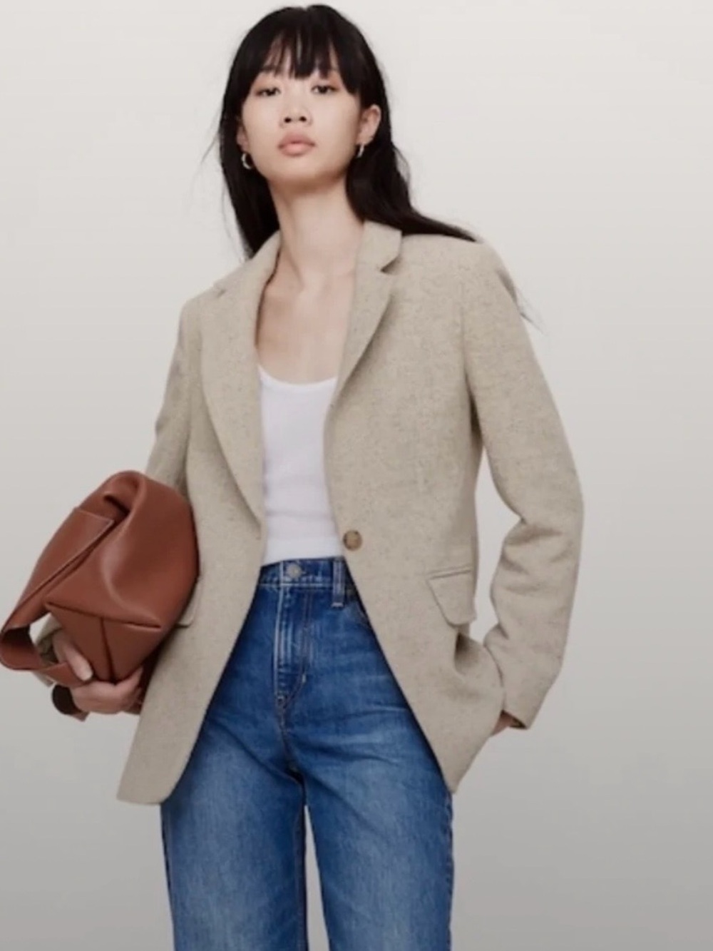 Banana Republic Women's Beige/Tan Single-Button Wool Blend Blazer Coat